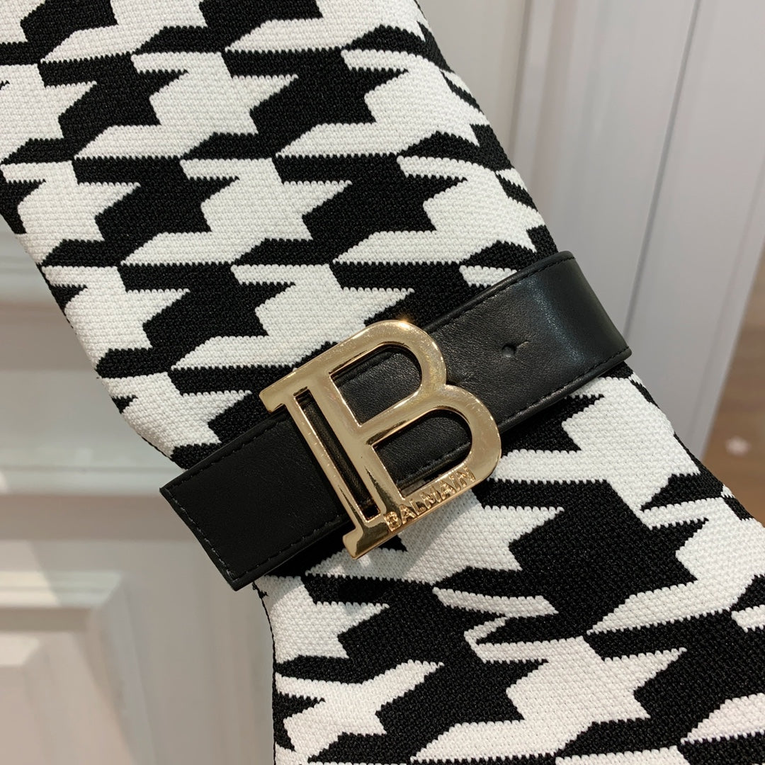 BALMAIN 26S HIGH-TOP BOOTS 105 MM IN BLACK AND WHITE FLYKNIT STYLE 3