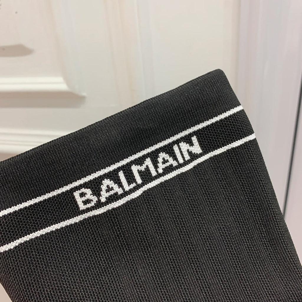 BALMAIN 26S HIGH-TOP BOOTS 105 MM IN BLACK FLYKNIT