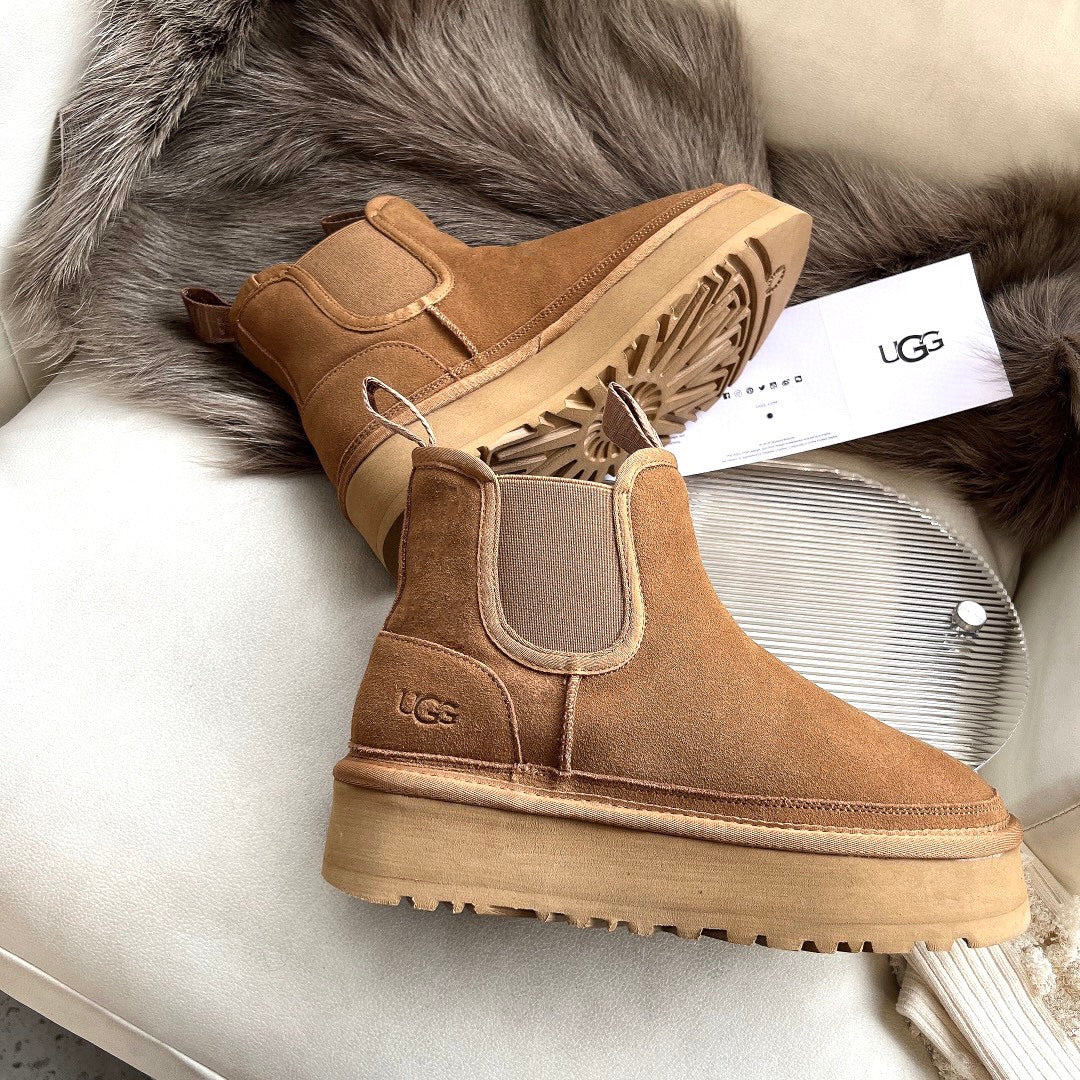 NEUMEL PLATFORM CHELSEA BOOT IN CIDER BROWN SUEDE