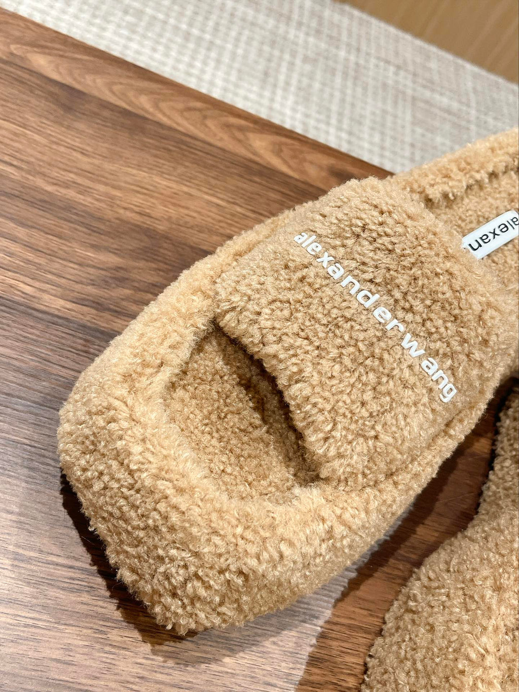 CHUNKY PLATFORM SIPPERS IN CAMEL BEIGE LAMBSWOOL