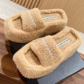 CHUNKY PLATFORM SIPPERS IN CAMEL BEIGE LAMBSWOOL