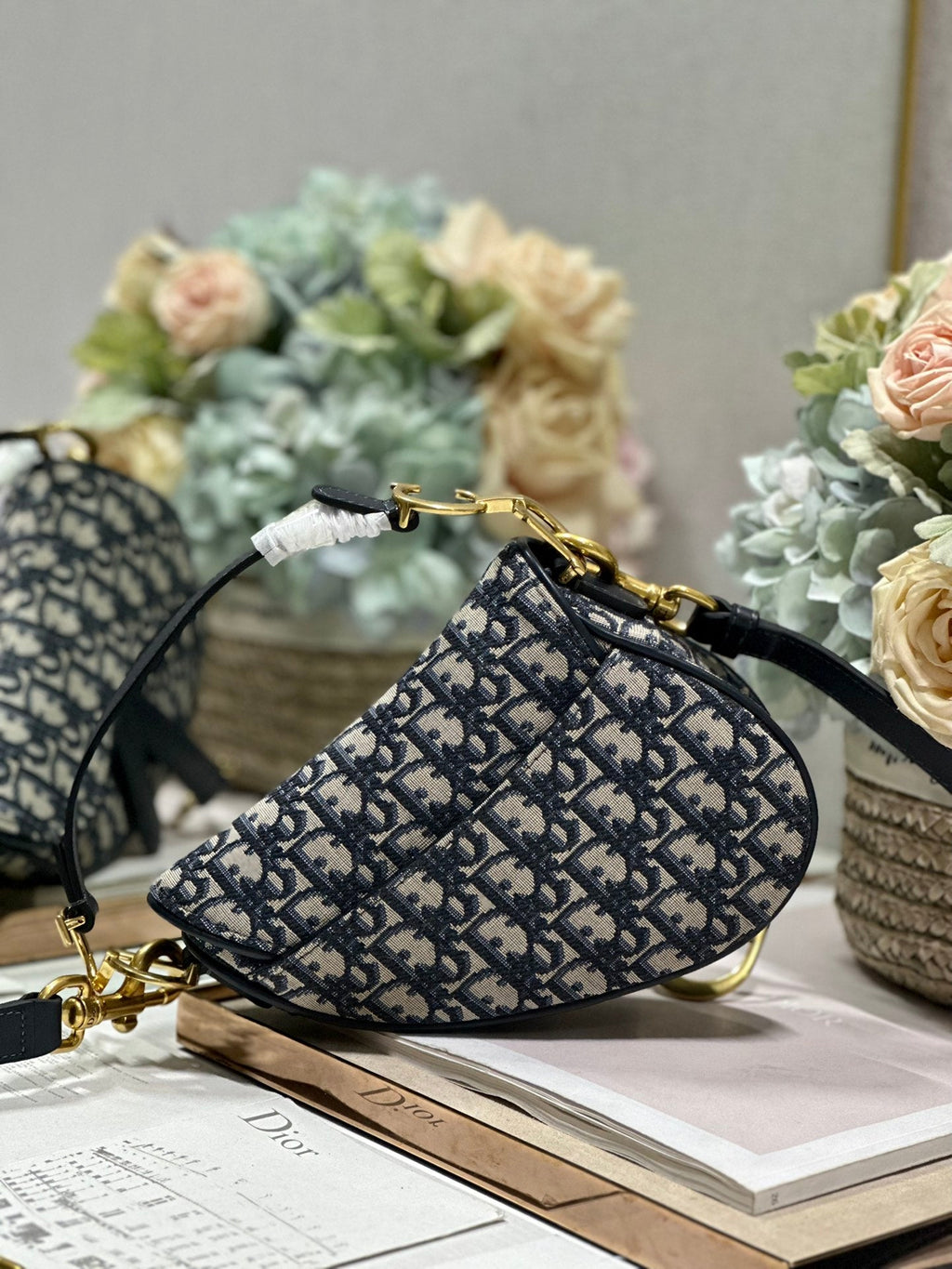 DIOR 26S SADDLE BAG 19 IN BLUE OBLIQUE JACQUARD