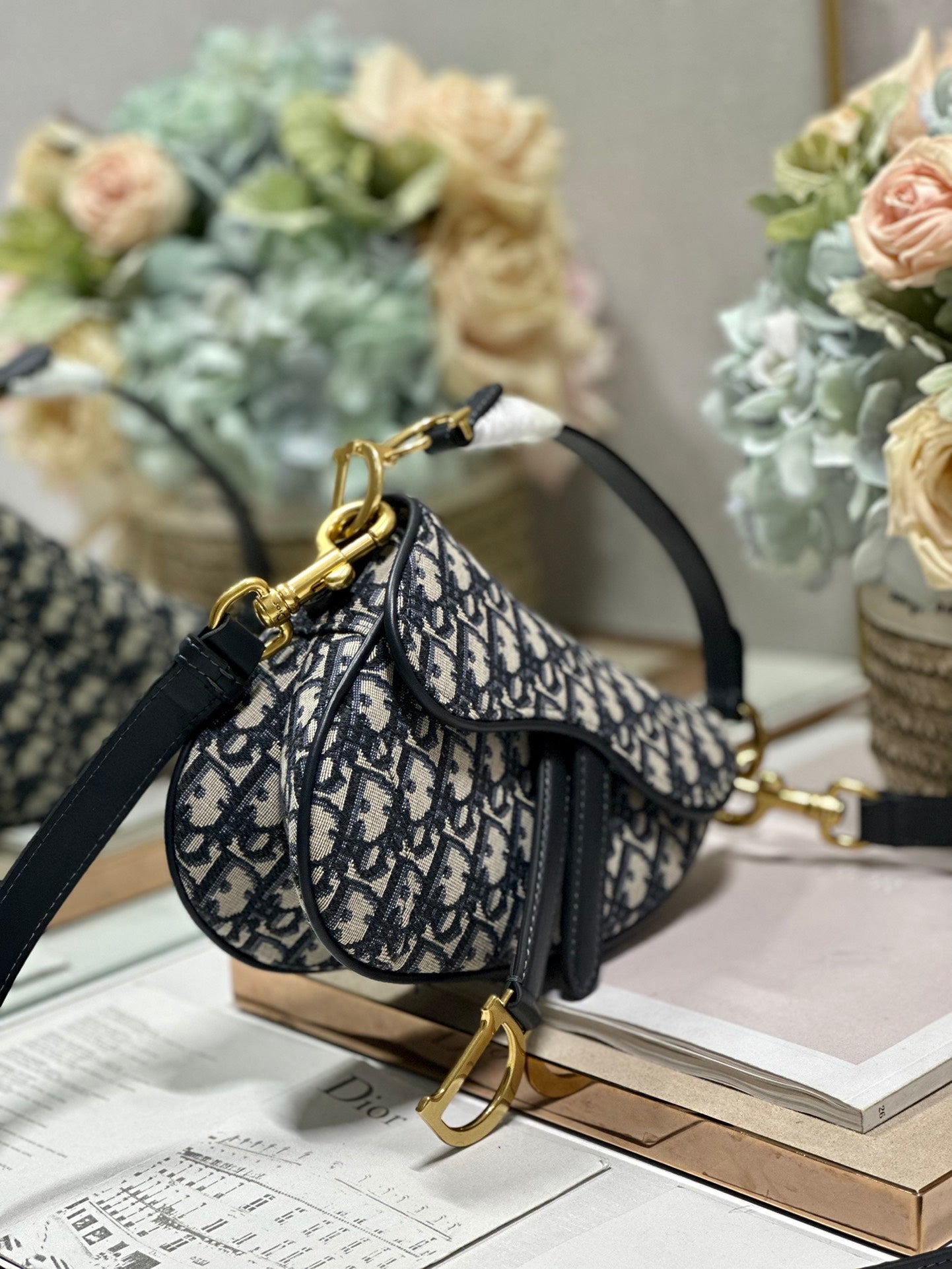 DIOR 26S SADDLE BAG 19 IN BLUE OBLIQUE JACQUARD