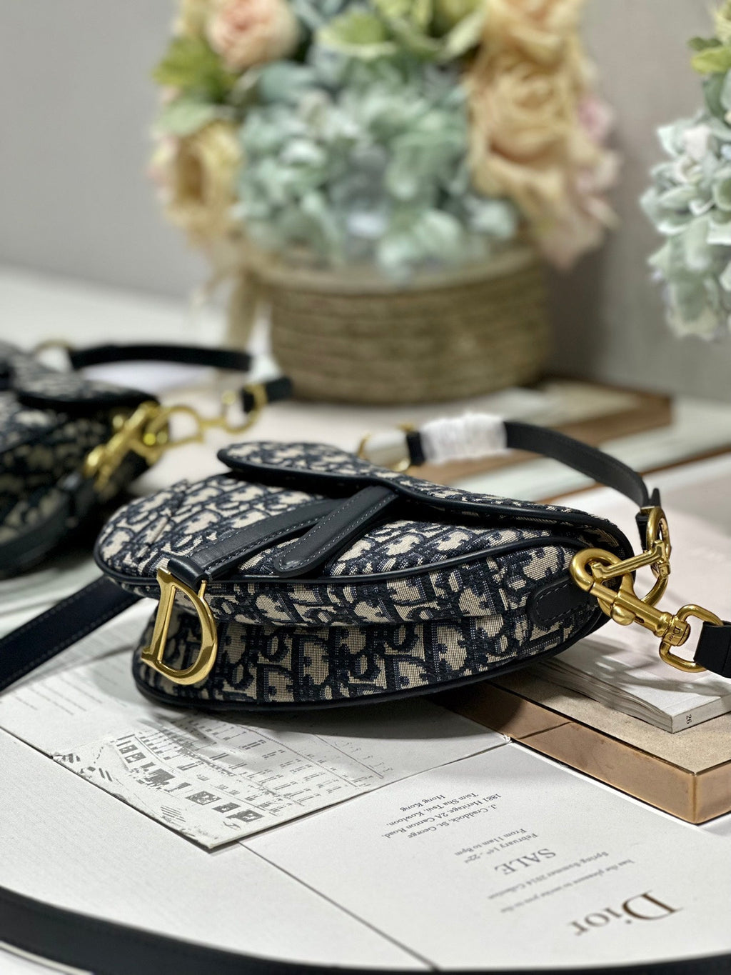 DIOR 26S SADDLE BAG 19 IN BLUE OBLIQUE JACQUARD