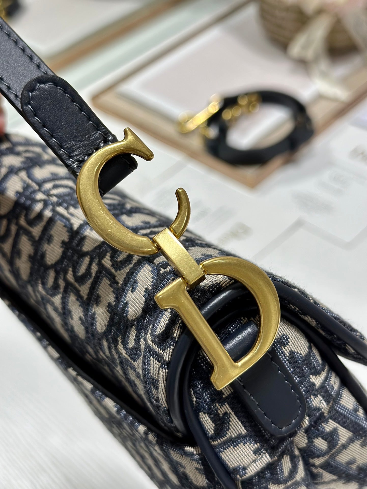 DIOR 26S SADDLE BAG 19 IN BLUE OBLIQUE JACQUARD