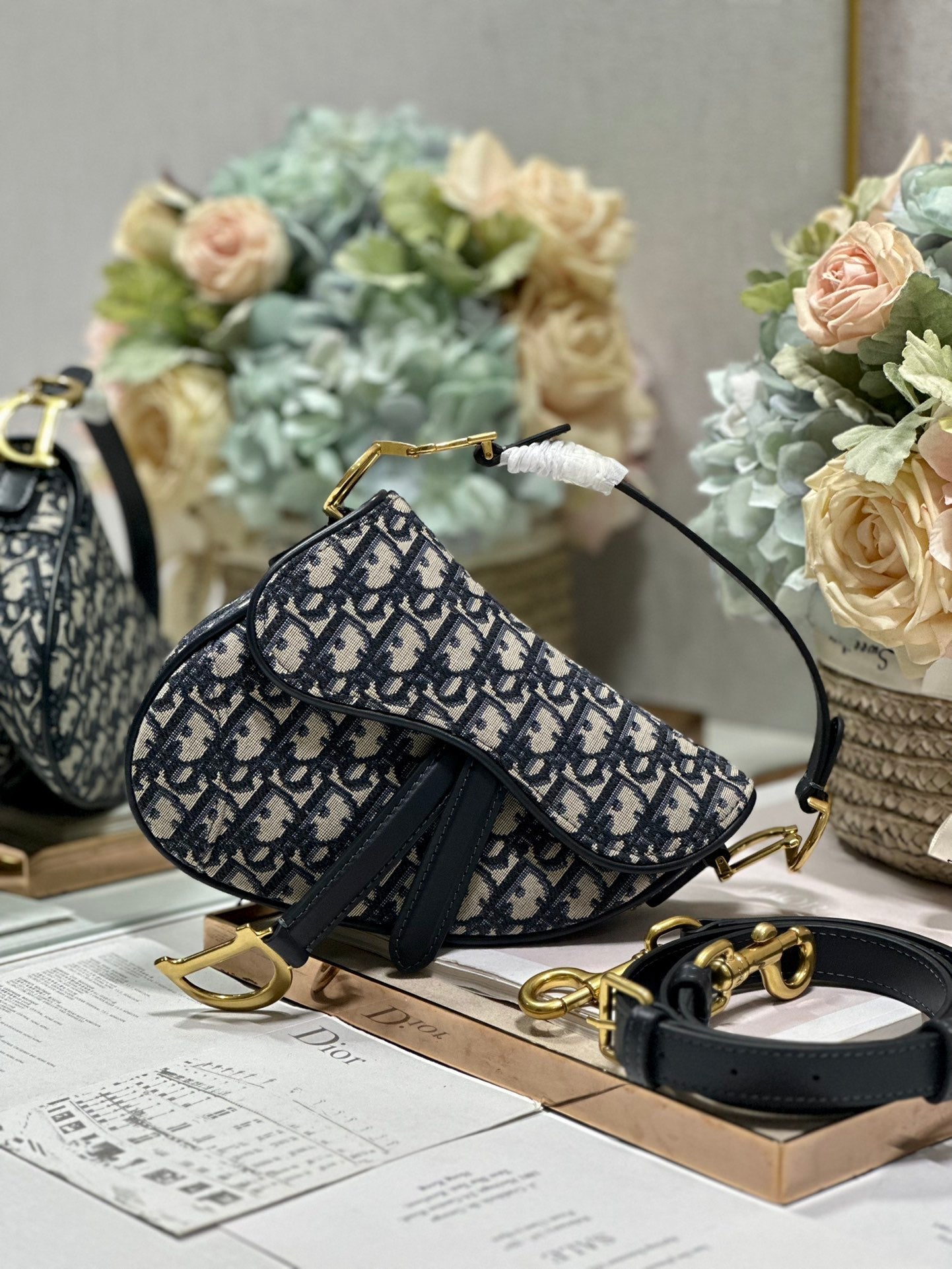 DIOR 26S SADDLE BAG 25 IN BLUE OBLIQUE JACQUARD