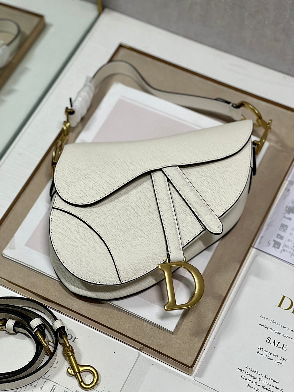 DIOR 26S SADDLE BAG 19 IN WHITE CALFSKIN