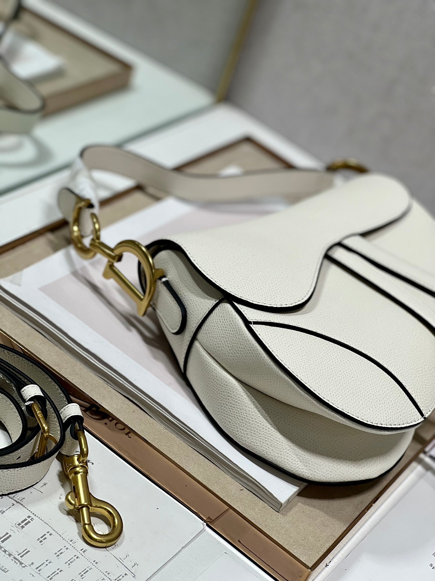 DIOR 26S SADDLE BAG 19 IN WHITE CALFSKIN