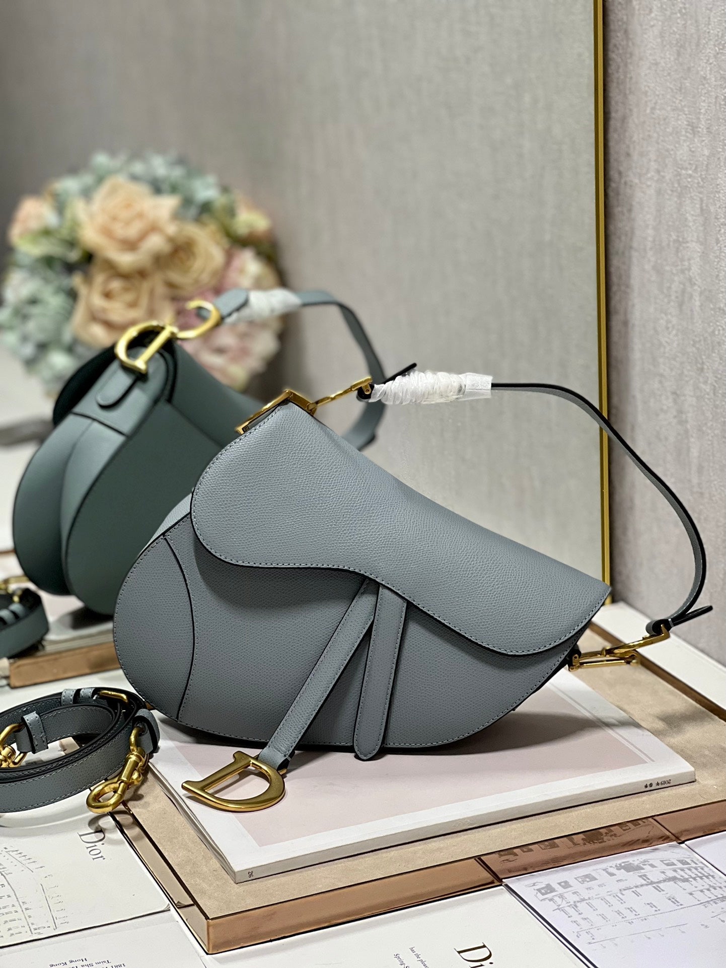 DIOR 26S SADDLE BAG 25 IN BLUE CALFSKIN