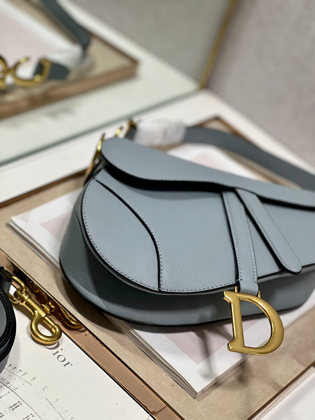DIOR 26S SADDLE BAG 19 IN BLUE CALFSKIN