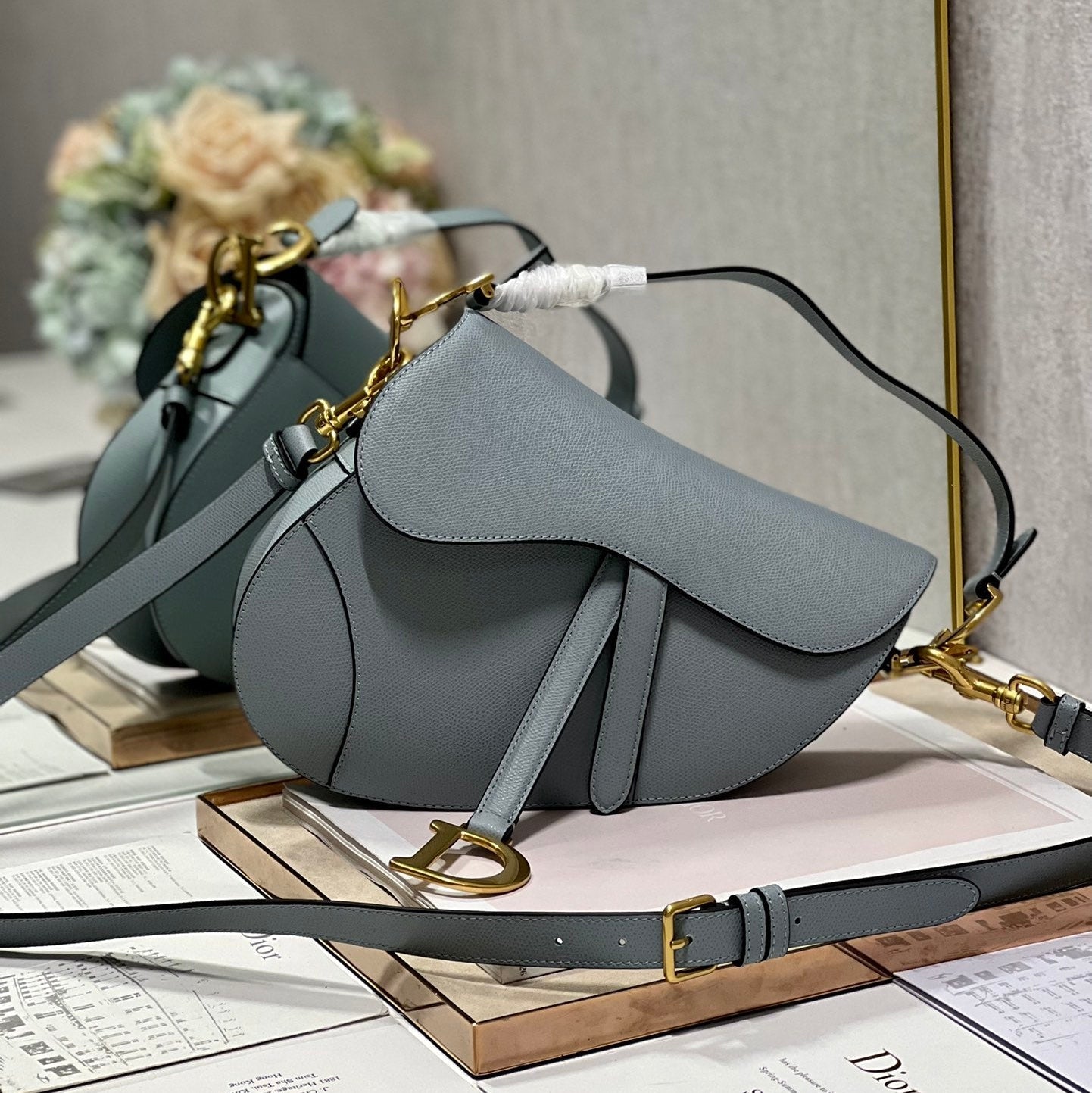 DIOR 26S SADDLE BAG 19 IN BLUE CALFSKIN