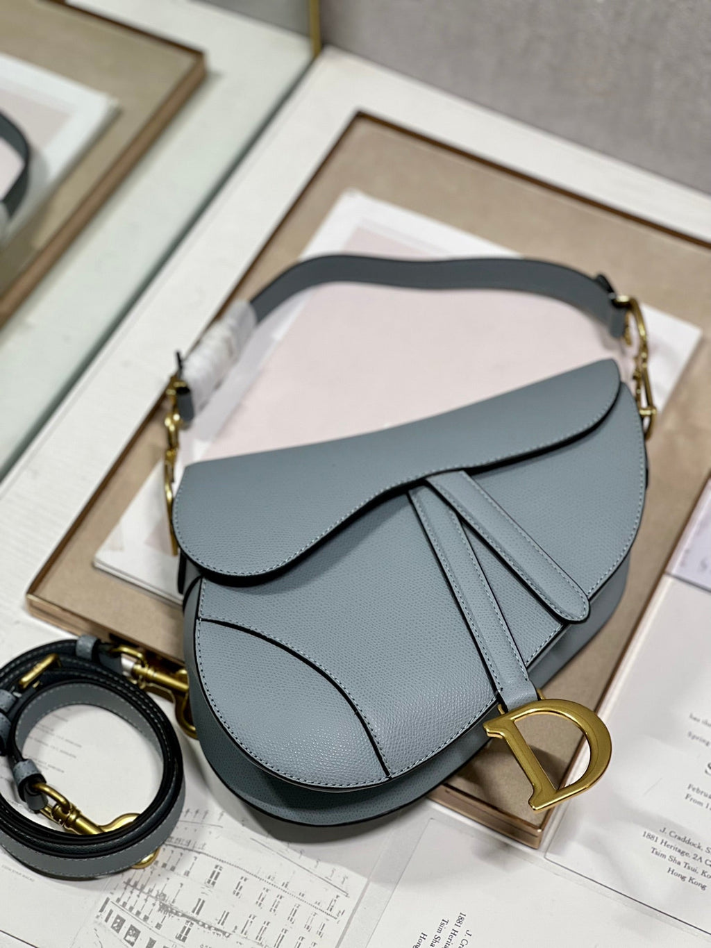 DIOR 26S SADDLE BAG 25 IN BLUE CALFSKIN