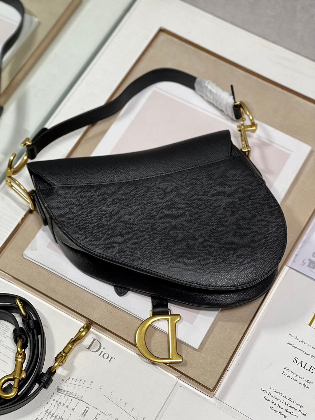 DIOR 26S SADDLE BAG 25 IN BLACK CALFSKIN GOLD-TONE HARDWARE