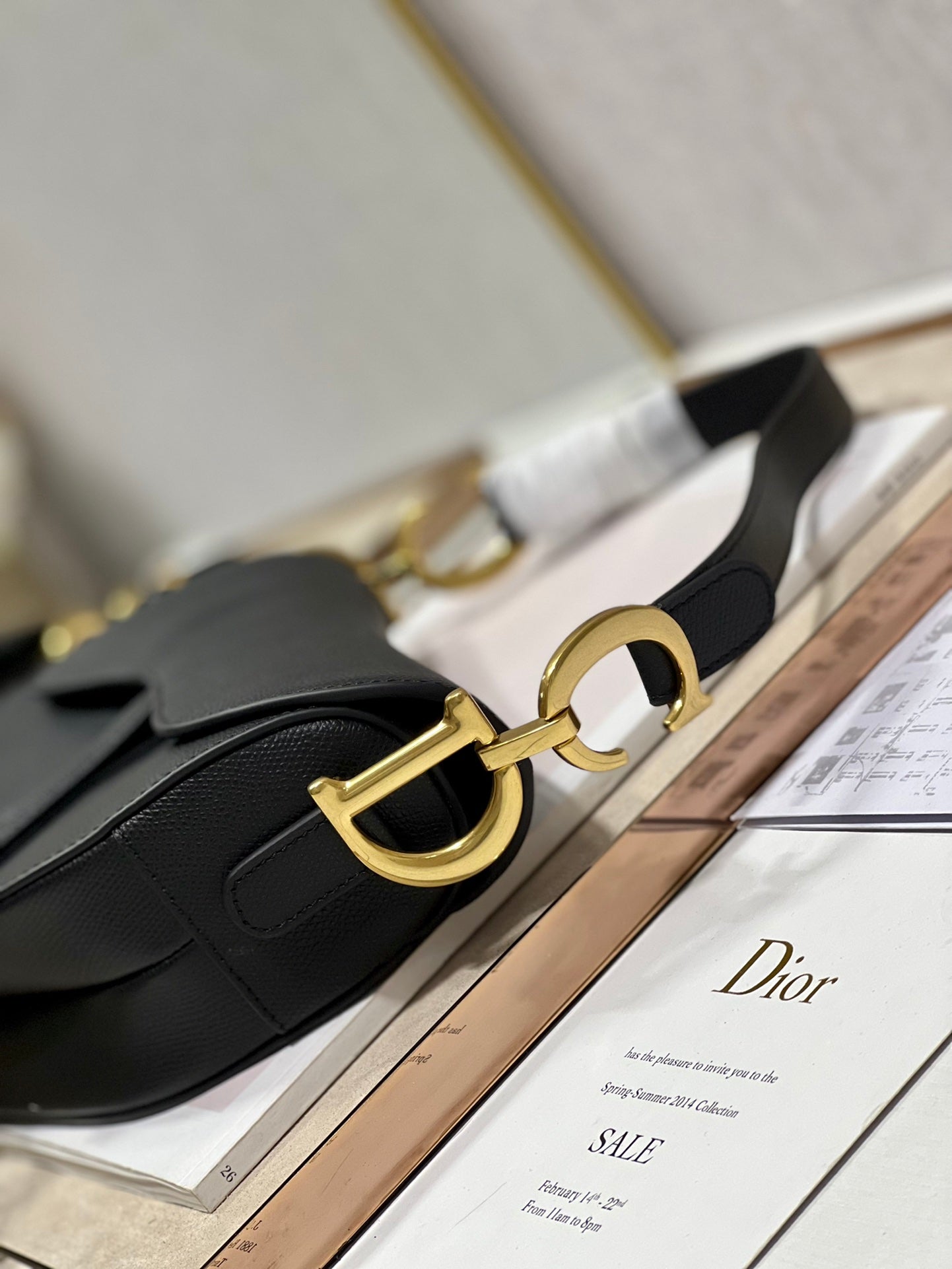 DIOR 26S SADDLE BAG 25 IN BLACK CALFSKIN GOLD-TONE HARDWARE