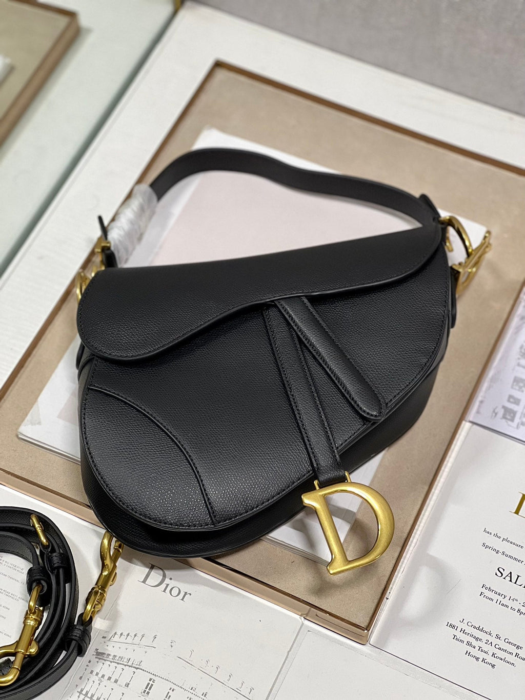 DIOR 26S SADDLE BAG 25 IN BLACK CALFSKIN GOLD-TONE HARDWARE