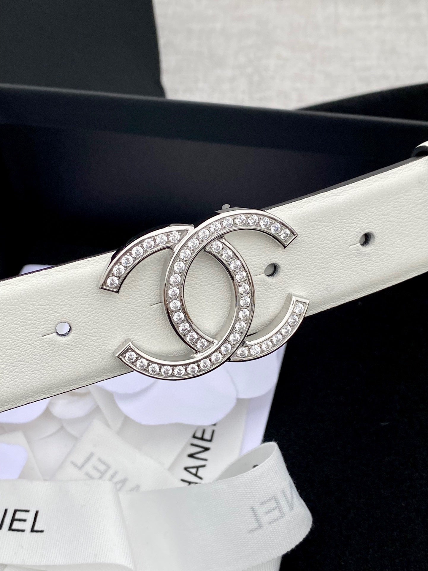 CC 26S BELT 30 MM IN WHITE CALFSKIN SLIVER HARDWARE 661509