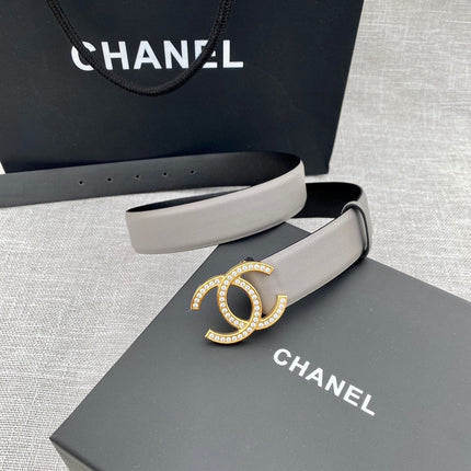 CHANEL 26S BELT 30 MM IN GREY CALFSKIN WITH GOLD HARDWARE 661511