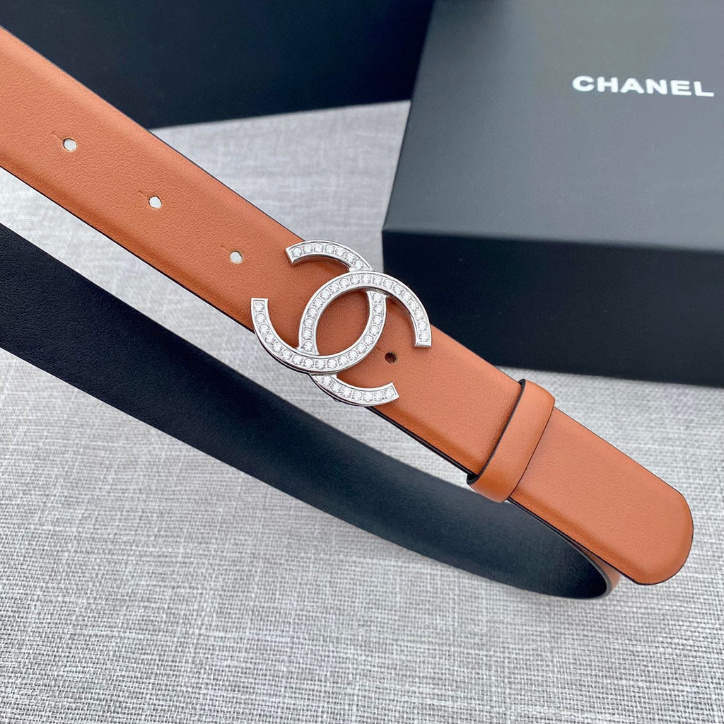CC 26S BELT 30 MM IN CAMEL BROWN CALFSKIN SILVER HARDWARE 661515
