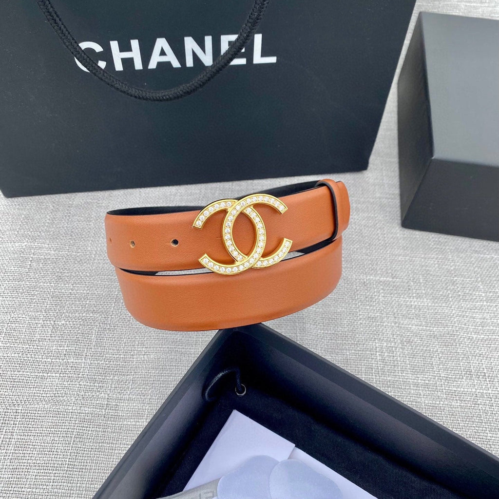 CC 26S BELT 30 MM IN CAMEL BROWN CALFSKIN GOLD HARDWARE 661515
