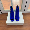 BALMAIN 26S OPEN-TOE BOOTS 95 MM IN NAVY BLUE SUEDE