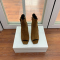 BALMAIN 26S OPEN-TOE BOOTS 95 MM IN BROWN SUEDE