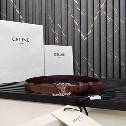 TRIOMPHE 25 MM BELT IN DARK BROWN CALFSKIN SILVER HARDWARE