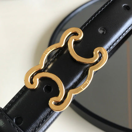 CELINE 25S BELT TRIOMPHE 25MM IN BLACK GLOSSY CALFSKIN 559675