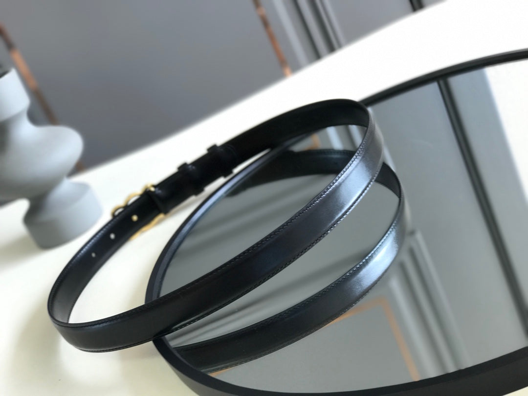 CELINE 25S BELT TRIOMPHE 25MM IN BLACK GLOSSY CALFSKIN 559675