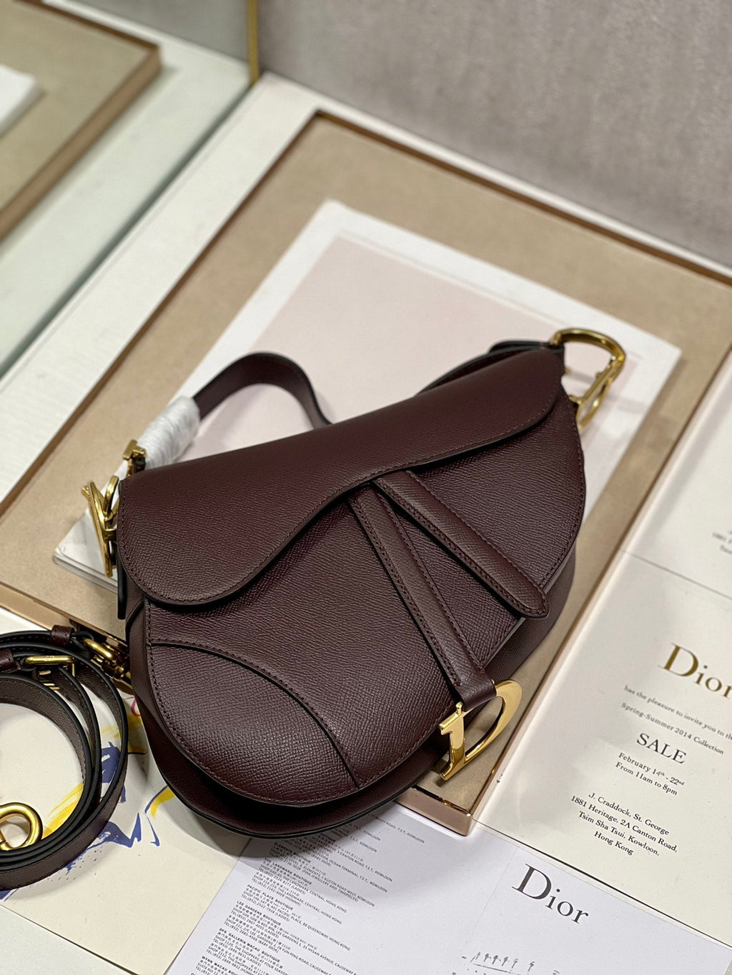 DIOR 26S SADDLE BAG 19 IN DARK RED CALFSKIN