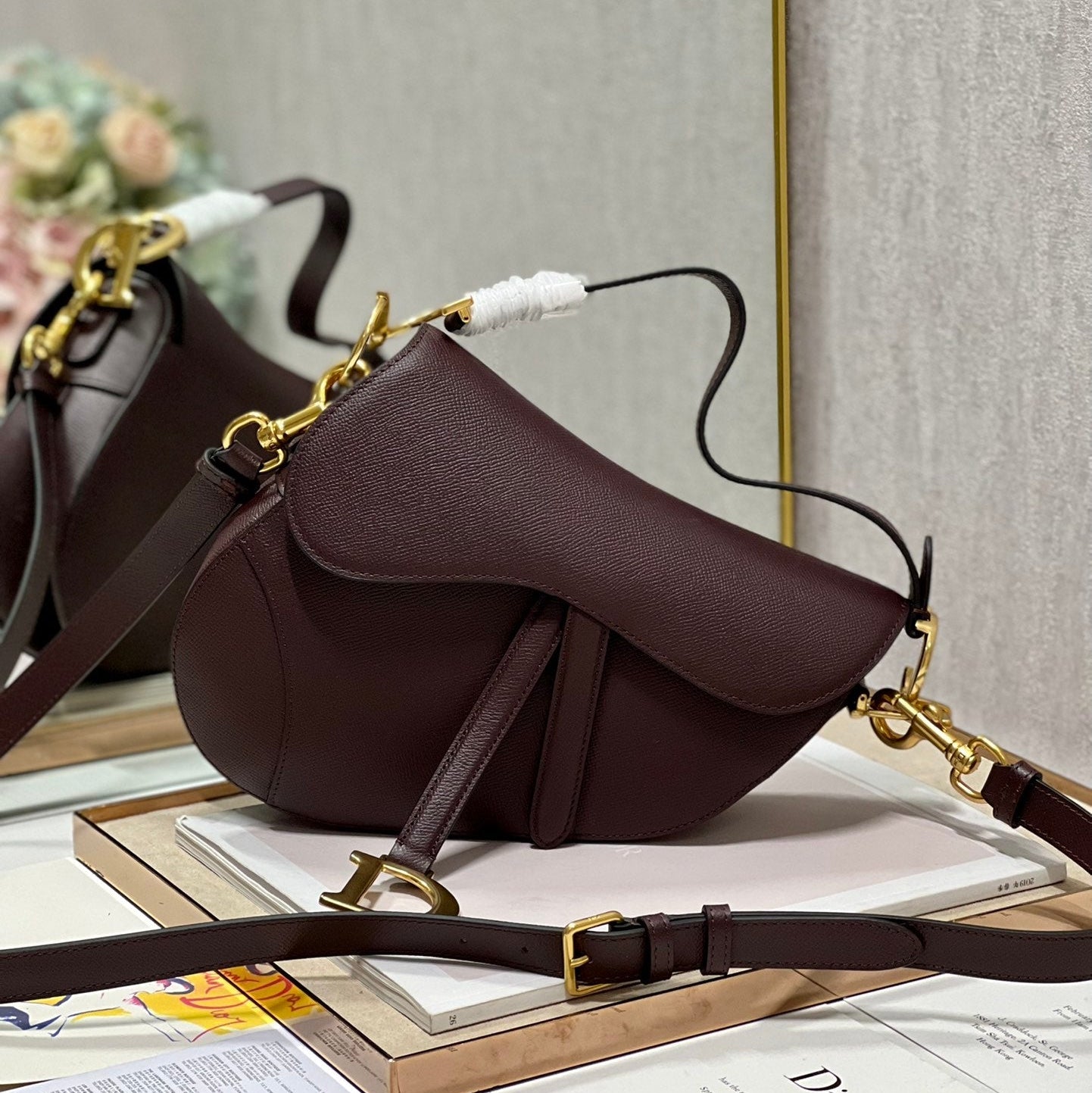 DIOR 26S SADDLE BAG 25 IN DARK RED CALFSKIN