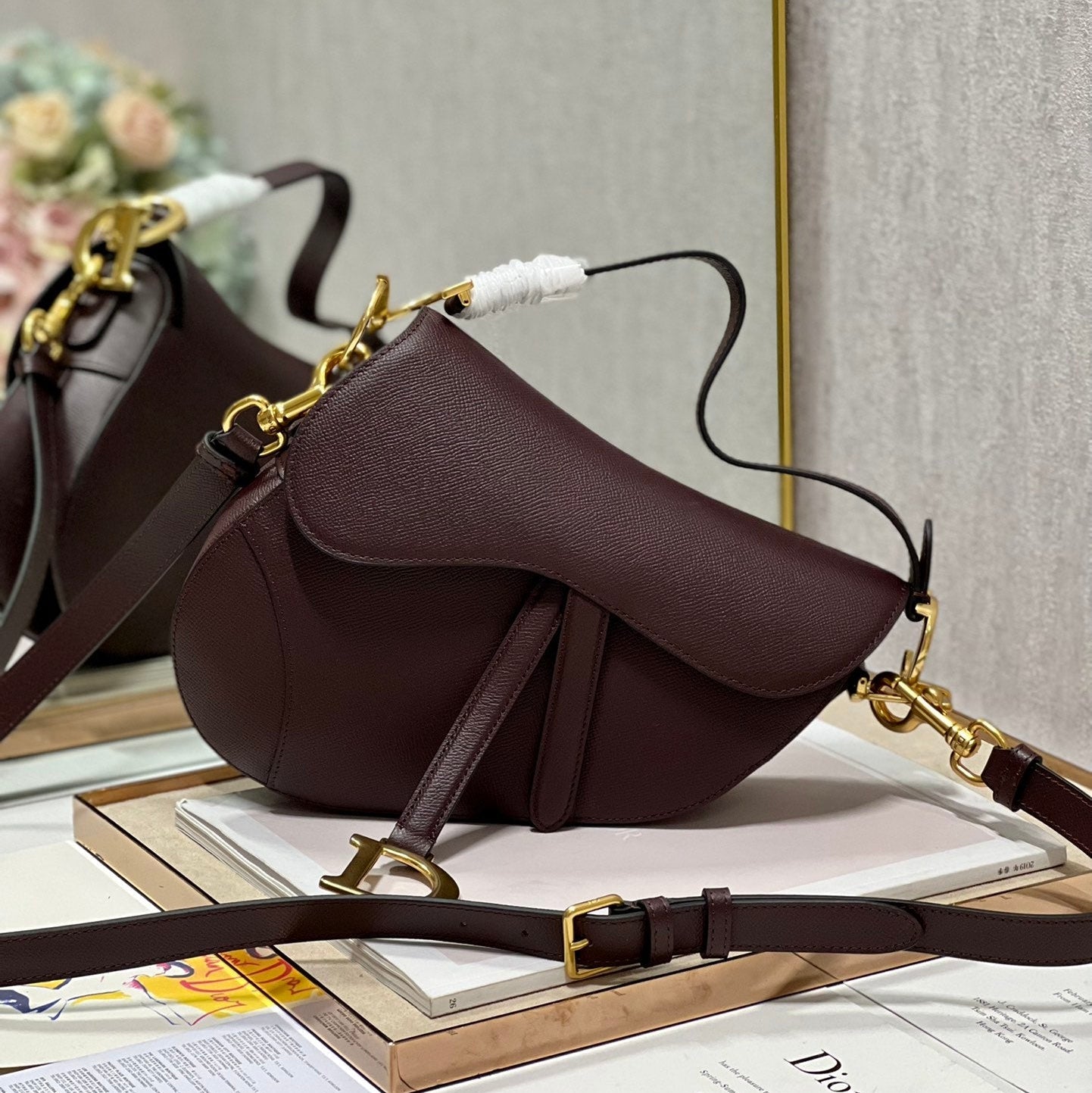 DIOR 26S SADDLE BAG 19 IN DARK RED CALFSKIN