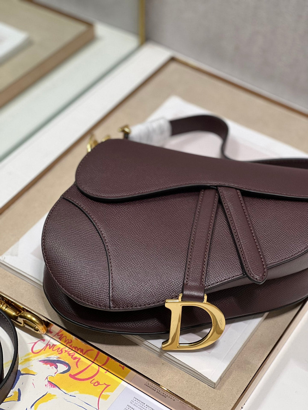 DIOR 26S SADDLE BAG 19 IN DARK RED CALFSKIN
