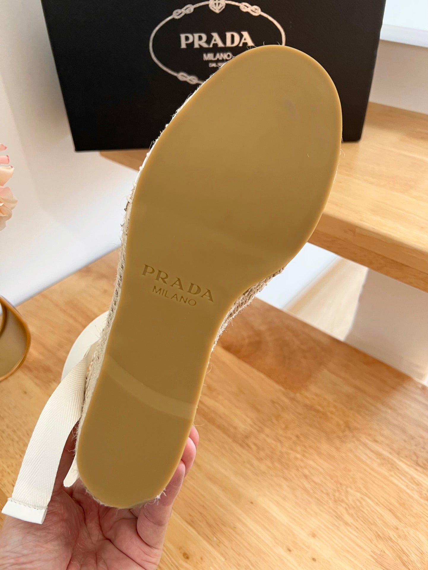 PRADA 26S ESPADRILLE HIGH HEEL SANDALS IN IVORY WHITE CALFSKIN