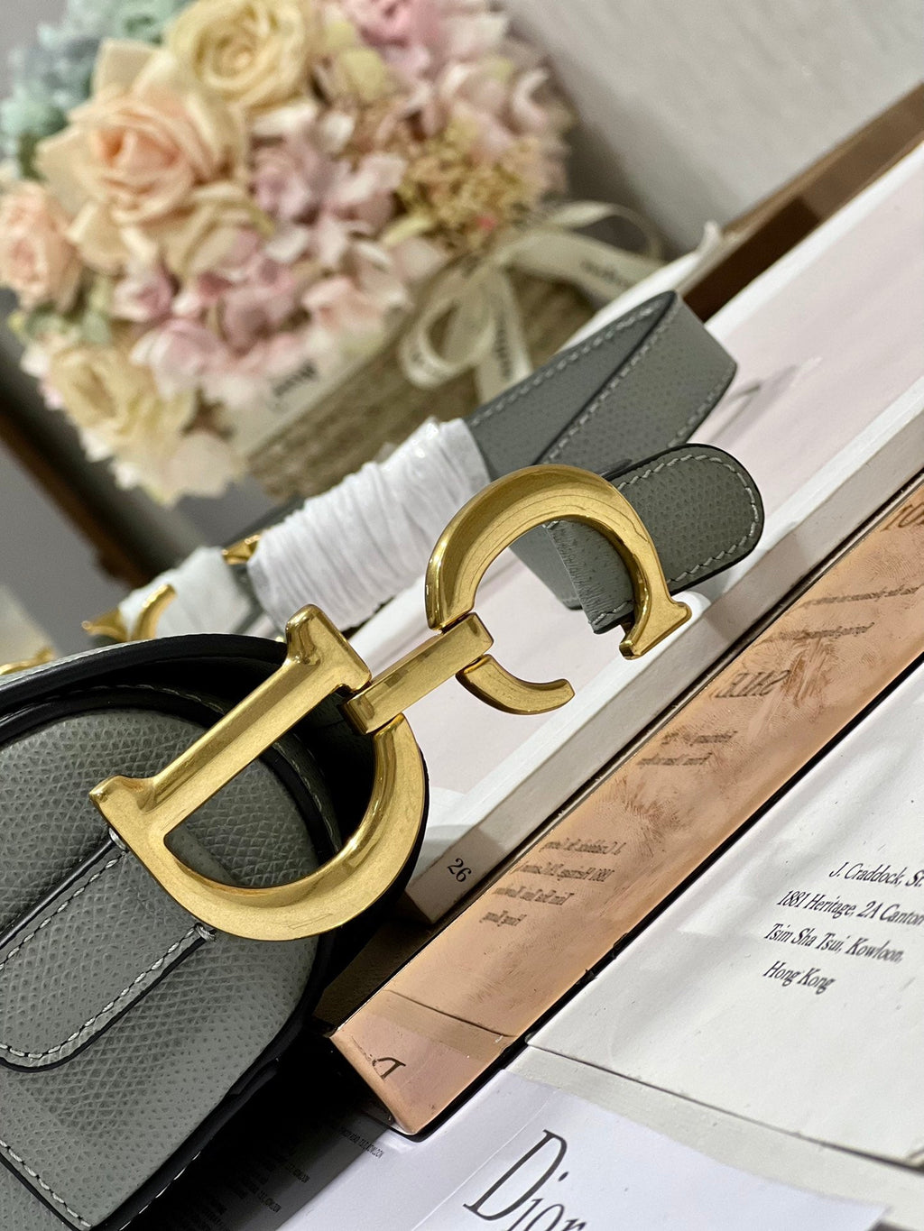 DIOR 26S SADDLE BAG 19 IN STONE GREY CALFSKIN