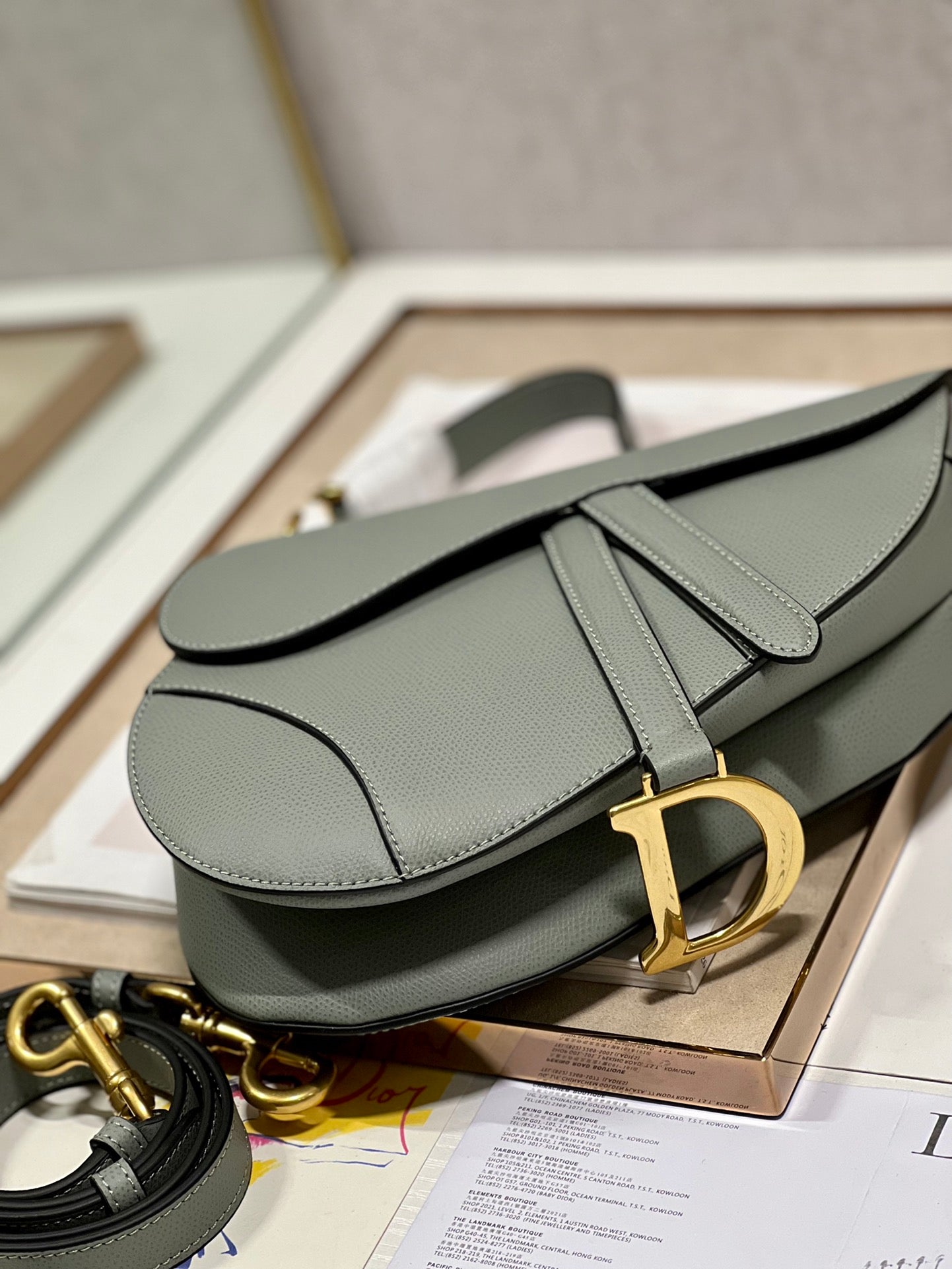 DIOR 26S SADDLE BAG 19 IN STONE GREY CALFSKIN