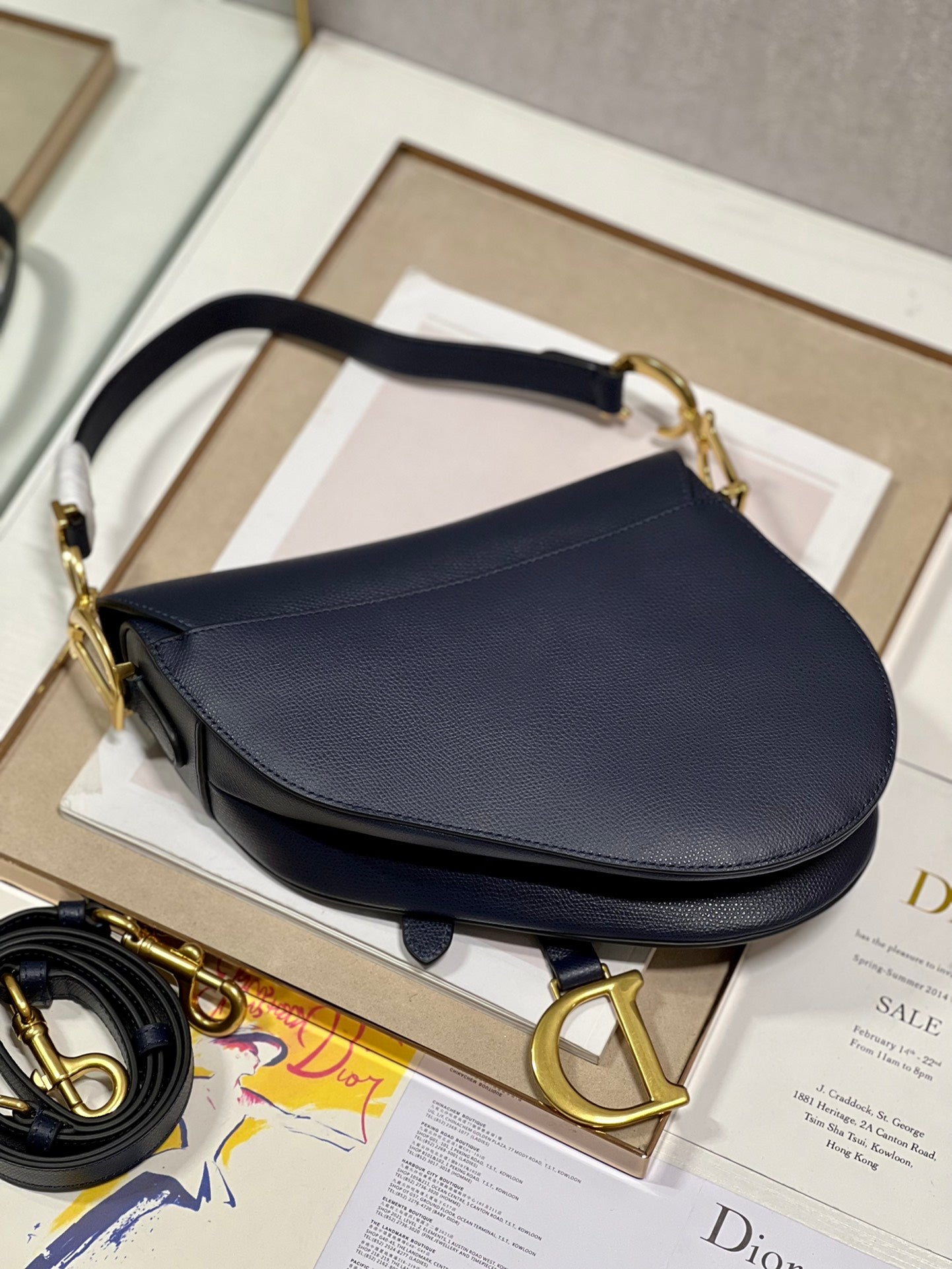 DIOR 26S SADDLE BAG 25 IN NAVY BLUE CALFSKIN