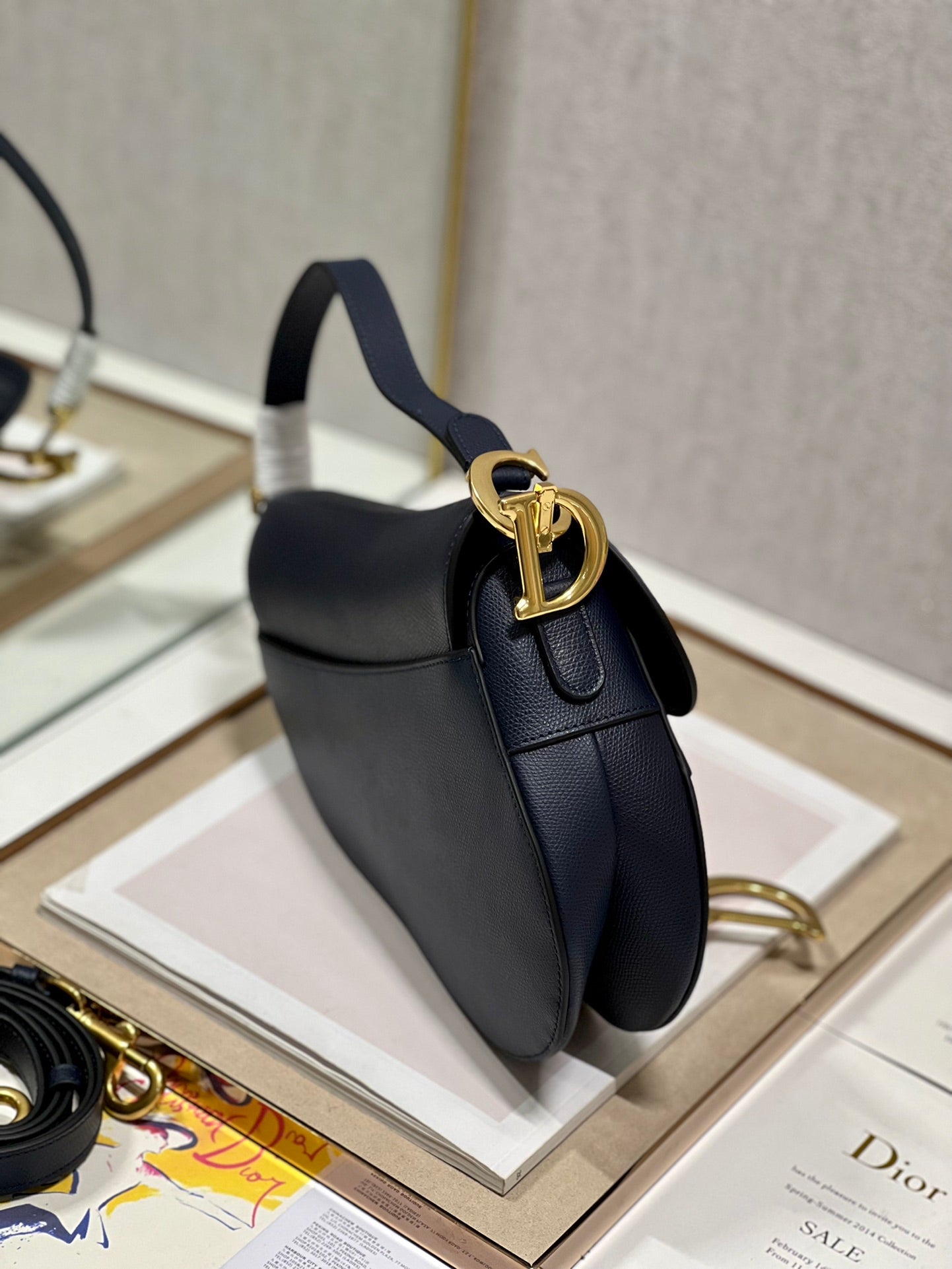 DIOR 26S SADDLE BAG 25 IN NAVY BLUE CALFSKIN