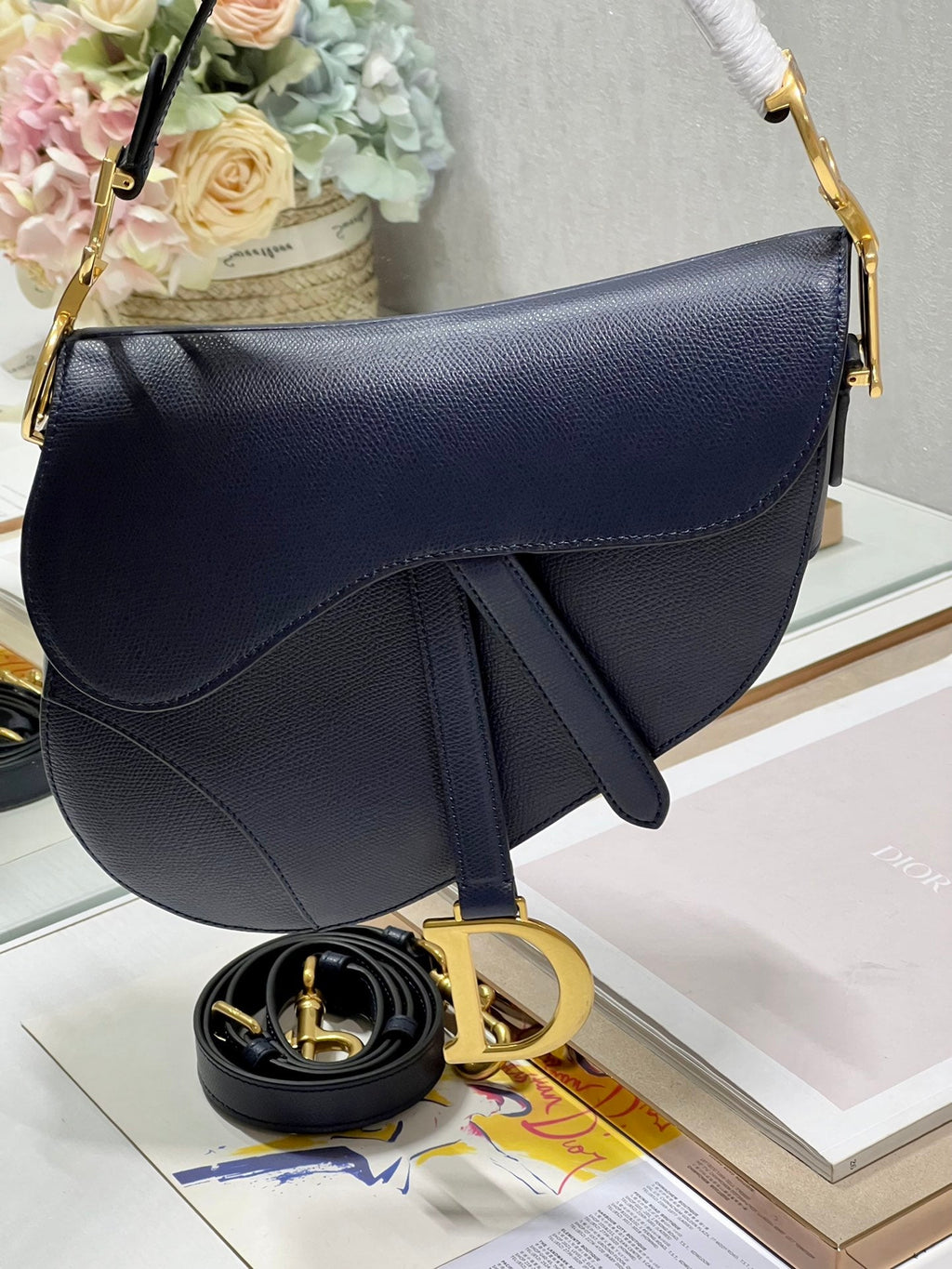 DIOR 26S SADDLE BAG 25 IN NAVY BLUE CALFSKIN