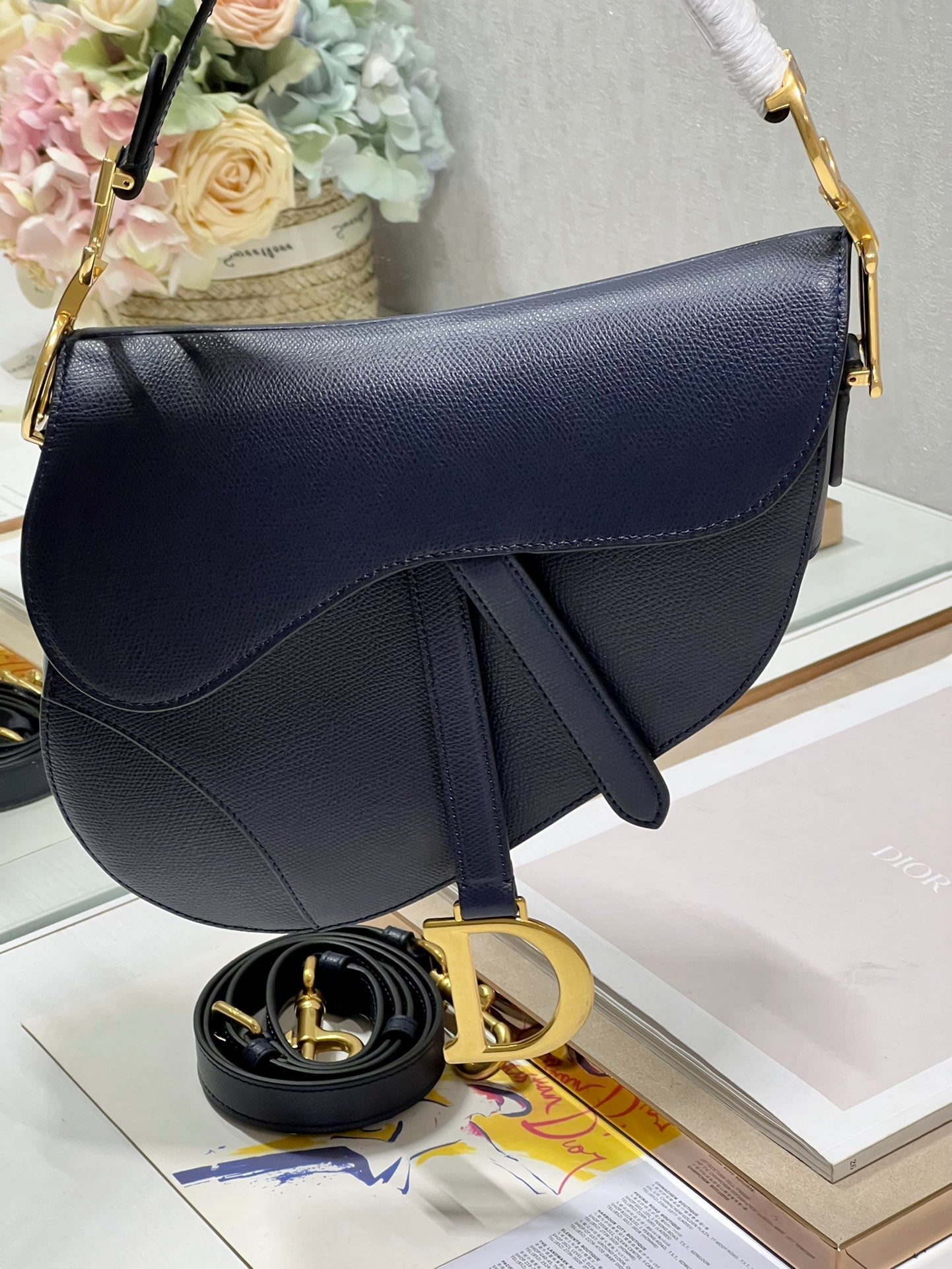 DIOR 26S SADDLE BAG 19 IN NAVY BLUE CALFSKIN
