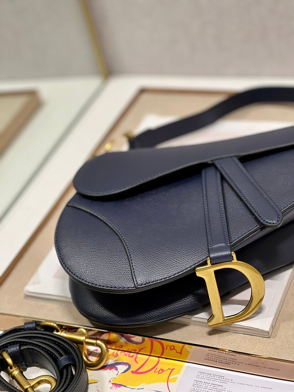 DIOR 26S SADDLE BAG 19 IN NAVY BLUE CALFSKIN