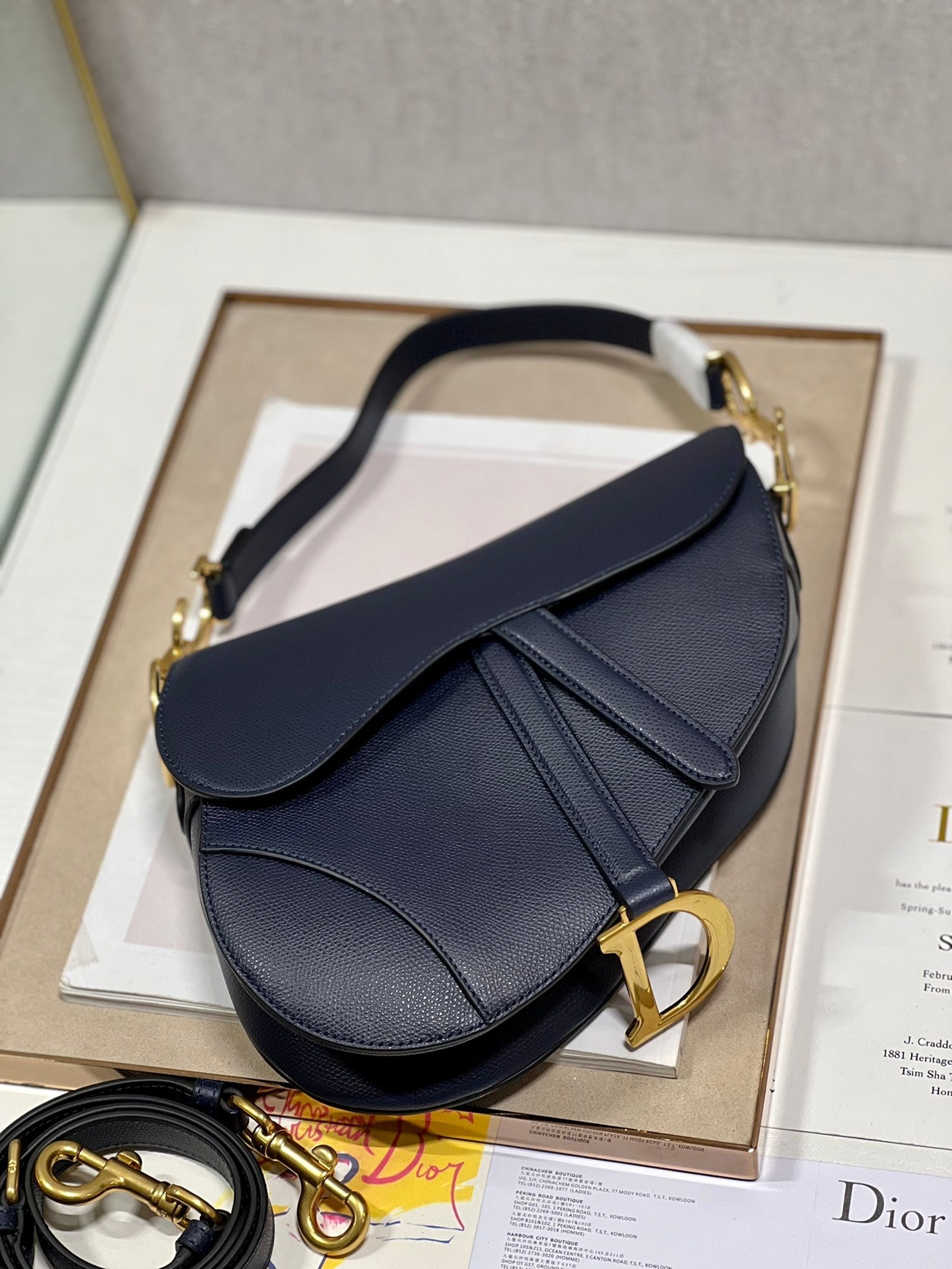 DIOR 26S SADDLE BAG 25 IN NAVY BLUE CALFSKIN