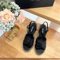 PRADA 26S CROSS STRAP ESPADRILLE WEDGE SANDALS IN BLACK CALFSKIN