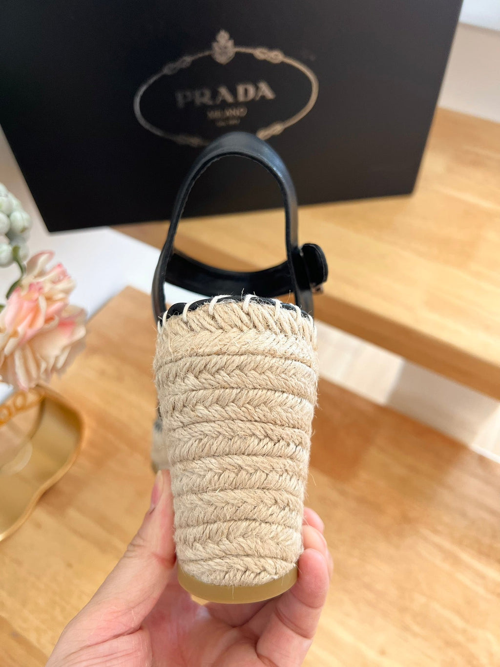 PRADA 26S CROSS STRAP ESPADRILLE WEDGE SANDALS IN BLACK CALFSKIN