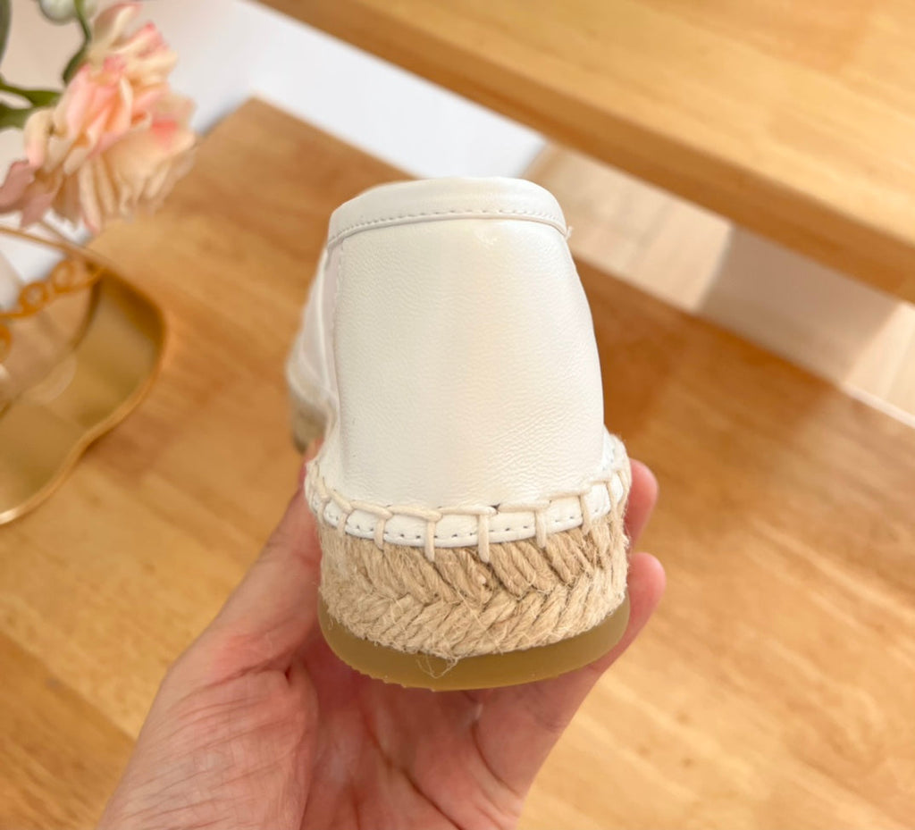 PRADA 26S EMBROIDERED LOGO ESPADRILLE FLATS IN IVORY WHITE MESH AND CALFSKIN