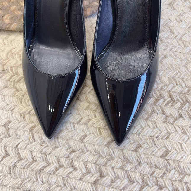 OPYUM RED HEEL PUMPS IN BLACK GLOSSY CALFSKIN