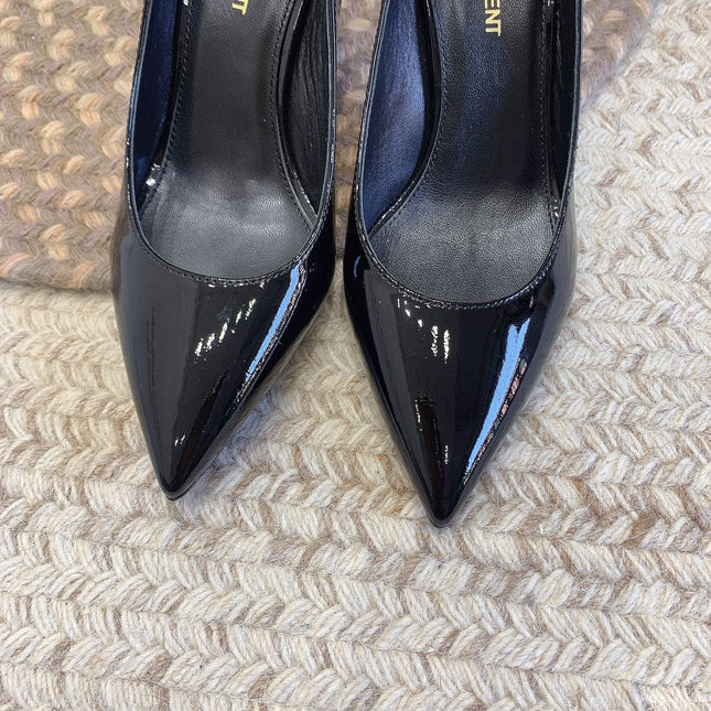 OPYUM BLACK HEEL PUMPS IN BLACK GLOSSY CALFSKIN