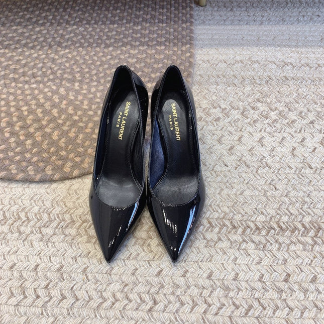 OPYUM BLACK HEEL PUMPS IN BLACK GLOSSY CALFSKIN