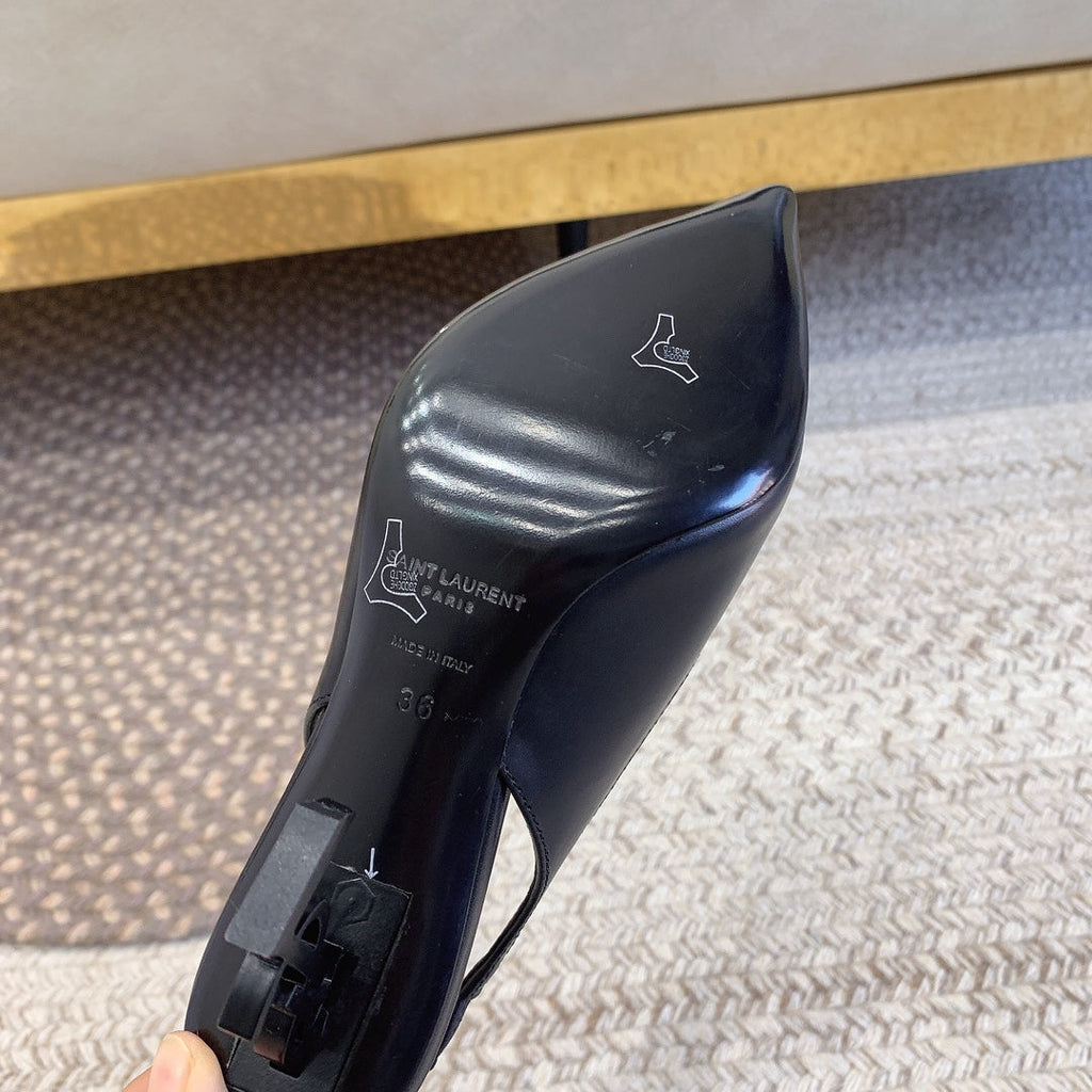 OPYUM BLACK HEEL SLINGBACK PUMPS IN BLACK SMOOTH LAMBSKIN