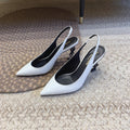 OPYUM BLACK HEEL SLINGBACK PUMPS IN WHITE SMOOTH LAMBSKIN