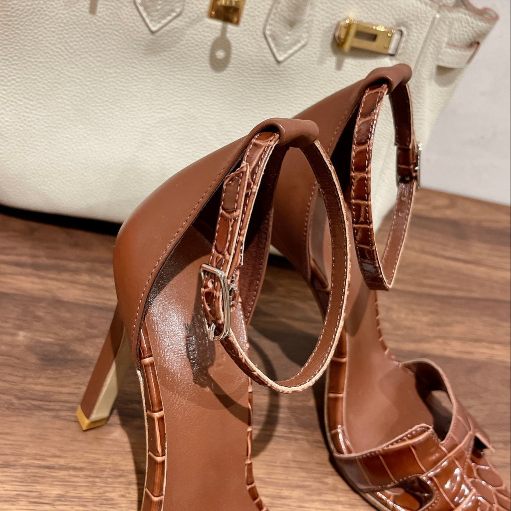PREMIERE 115 SANDAL IN BRONZE BROWN CROCODILE LEATHER